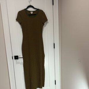 Striped Olive Green Maxi Dress